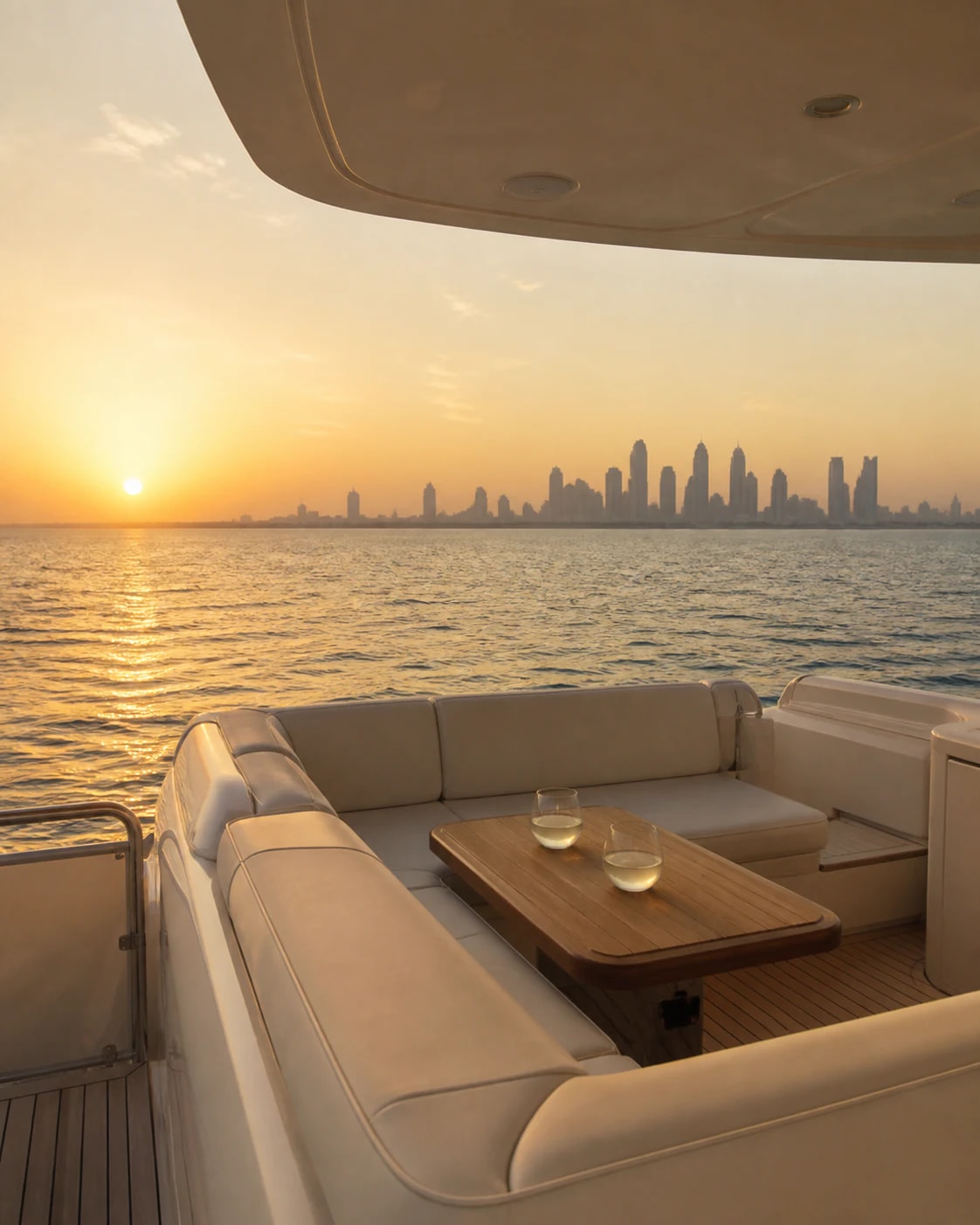Sunset viewed from a private yacht in Dubai